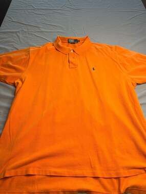 Polo Ralph Lauren Men's XXL Short Sleeve Mesh Polo Shirt Orange Blue Pony
